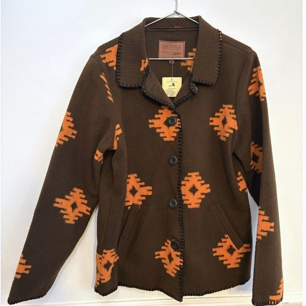 Outback Trading Co Blanket‎ Coat Womens M Brown Orange NWT Southwestern Fleece